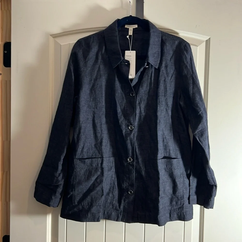 Eileen Fisher denim classic CLR Jacket size M washed organic linen Délavé - Picture 1 of 8